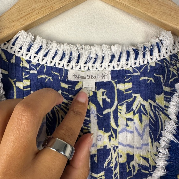 Poupette St. Barth x Vilebrequin Sasha Mini Dress Blue Floral Women’s Sz L - Picture 9 of 14